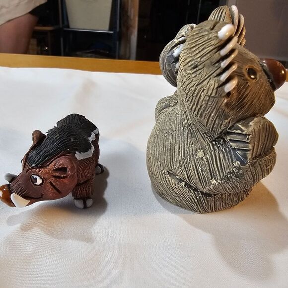 Vintage Hand Carved Koala and Warthog Clay Peruvian Figurines - Picture 4 of 6